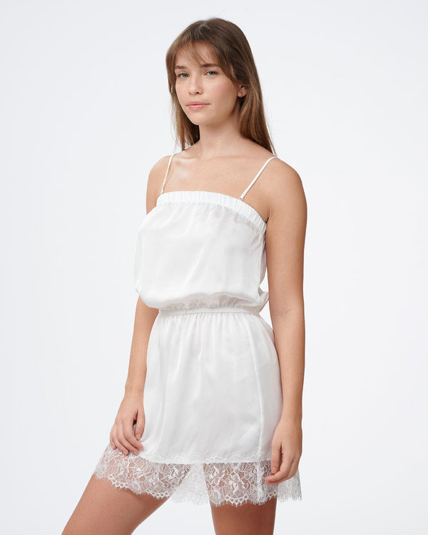 כותונת סטן משולבת תחרה במכפלת עבור כלה - IVORY – תמונה 2