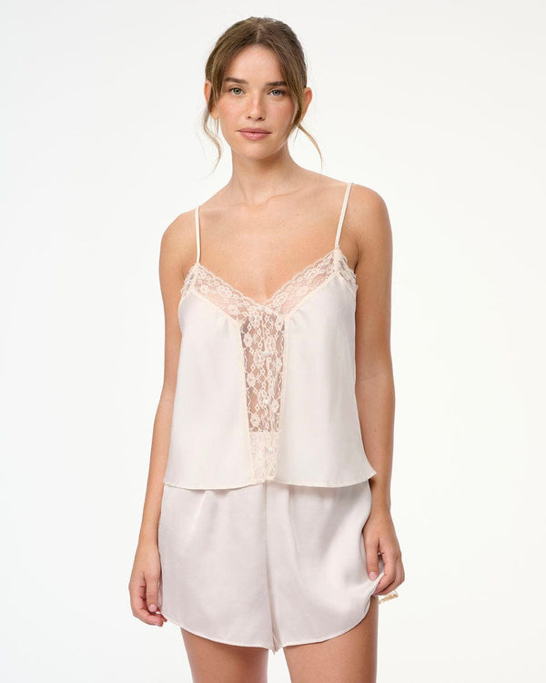 סט בייבי דול סאטן בשילוב תחרה פרחונית - VANILLA – תמונה 1