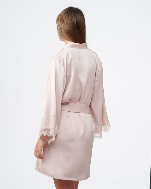 חלוק סטן משולב תחרה עשירה במכפלת בשרוול - PEARL – תמונה 3