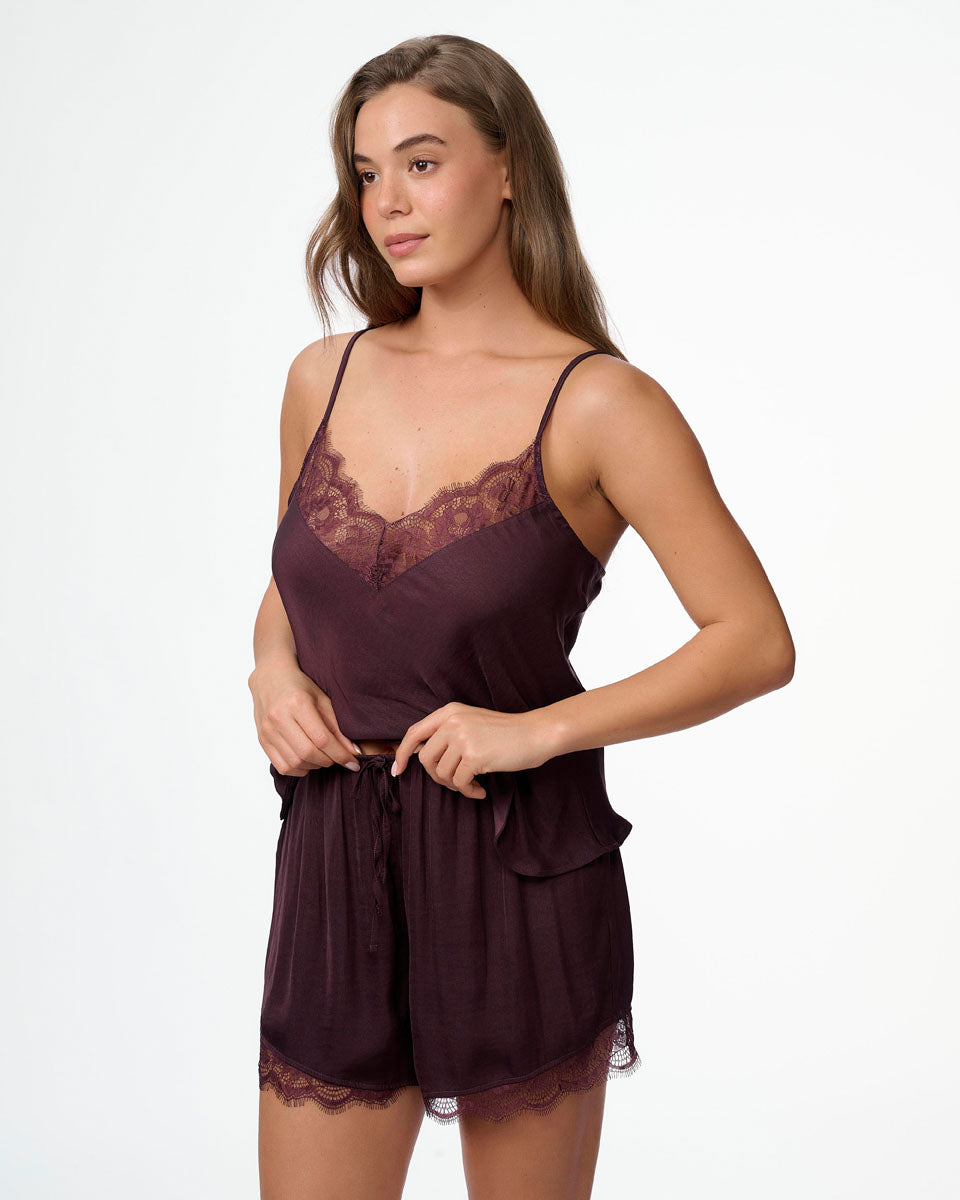 סט בייבידול סאטן במראה מקומט של גופייה ומכנסון