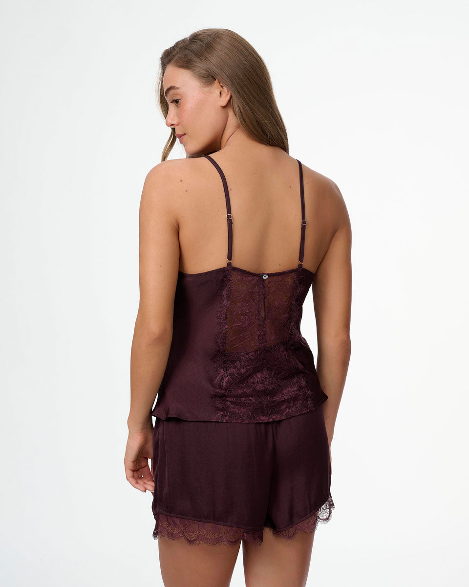 סט בייבידול סאטן במראה מקומט של גופייה ומכנסון