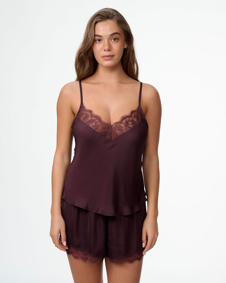 סט בייבידול סאטן במראה מקומט של גופייה ומכנסון