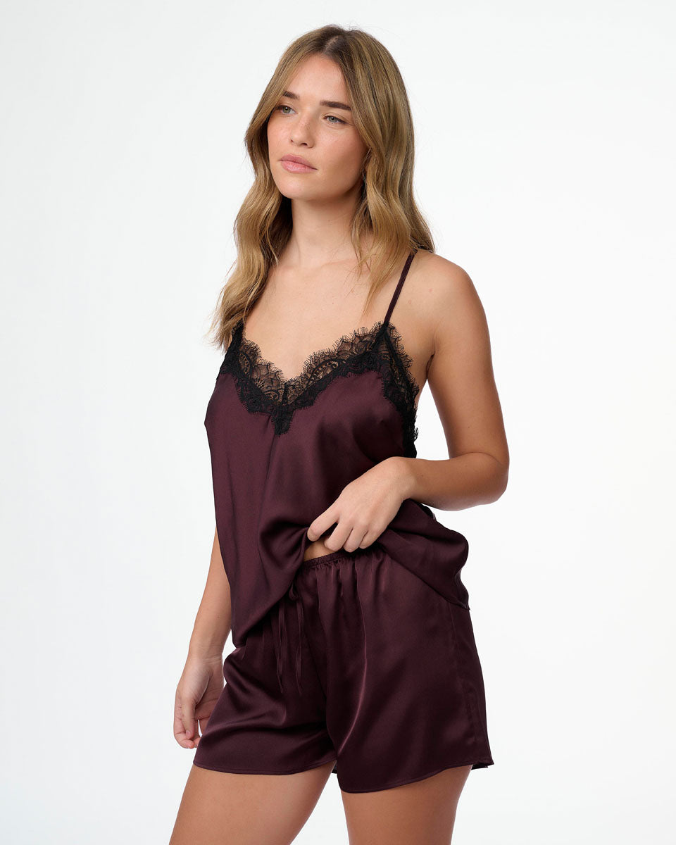 סט בייבידול סאטן בשילוב תחרת ריסים מכנסון וגופייה