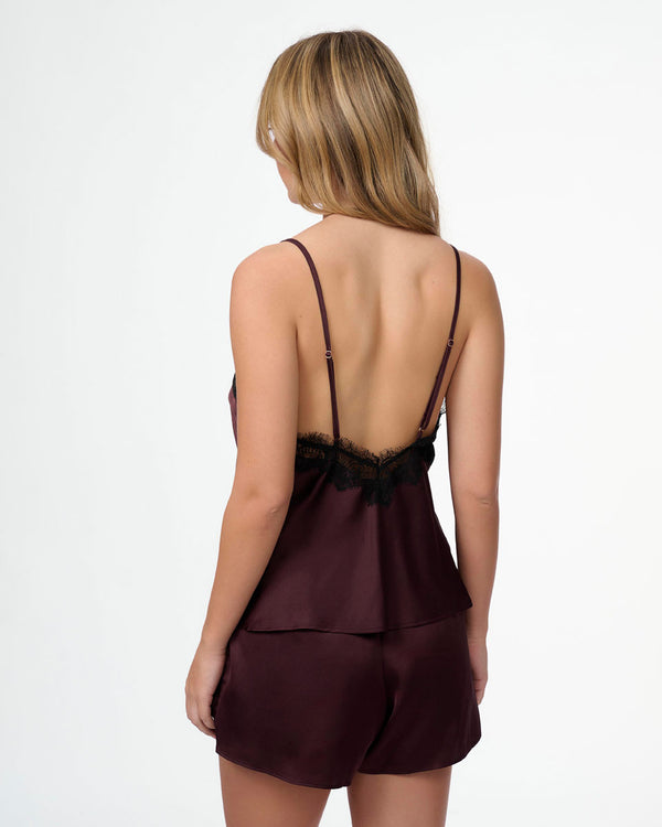 סט בייב דול סאטן בשילוב תחרת ריסים מכנסון וגופייה - BERRY