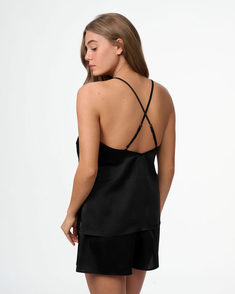 סט בייבי דול סאטן בשילוב תחרה עשירה - BLACK