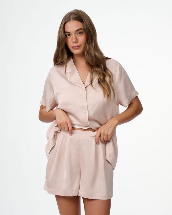 סט פיג'מה סאטן קצר במראה משוחרר - SHELL