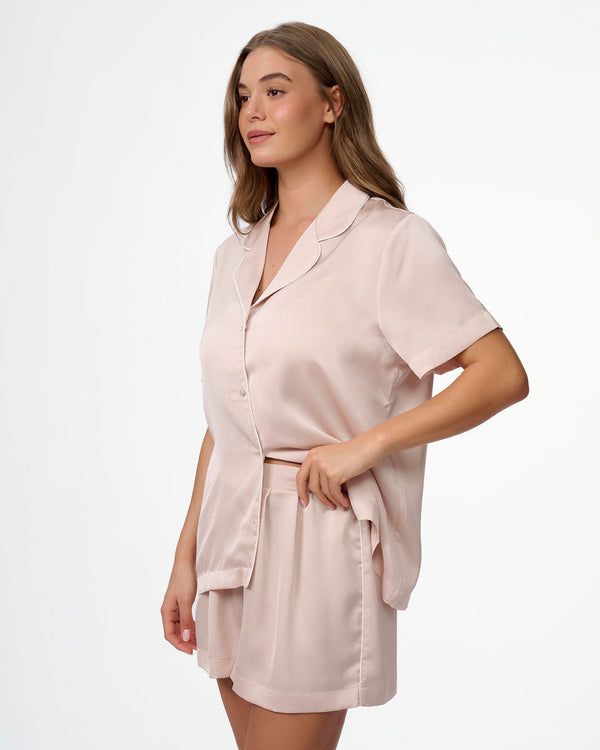 סט פיג'מה סאטן קצר במראה משוחרר - SHELL