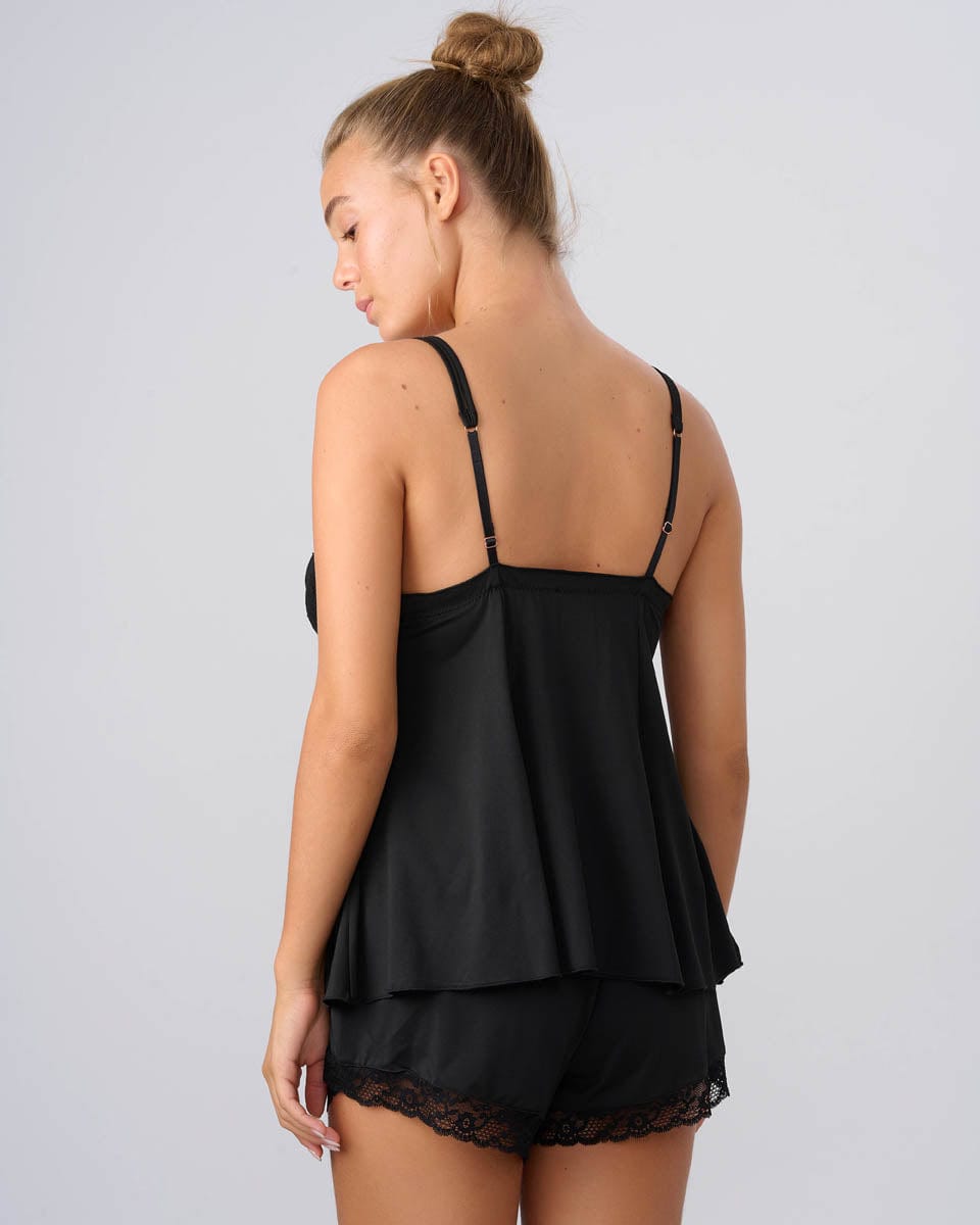 סט בייבי דול מיקרו  בשילוב תחרה- מכנסון וגופיית משולשים - BLACK – תמונה 3