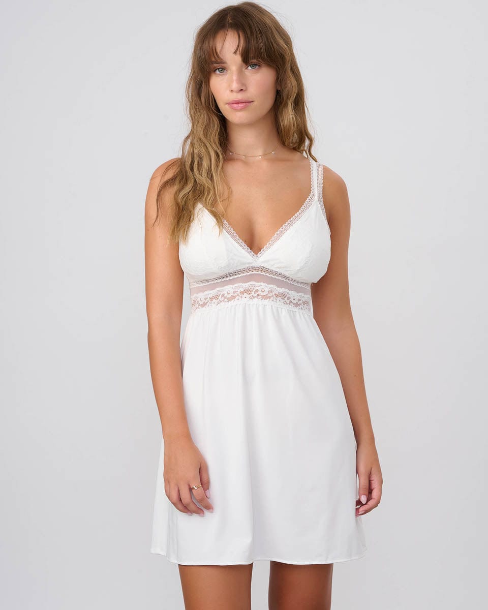 כותונת מיקרו בשילוב תחרה, עם קאפ נשלף - IVORY – תמונה 1