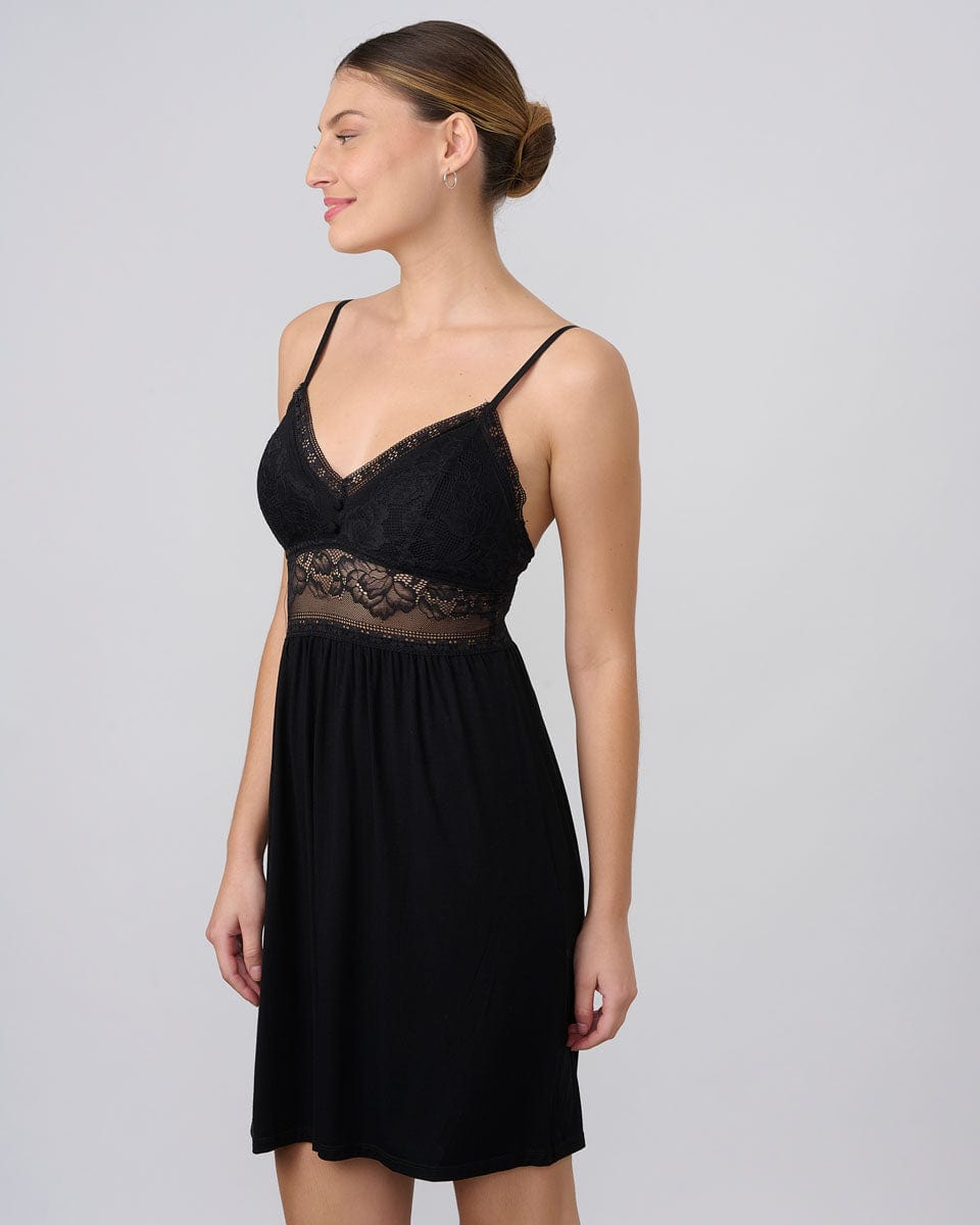 כותונת ויסקוזה בשילוב תחרה עם קאפ נשלף - BLACK – תמונה 2