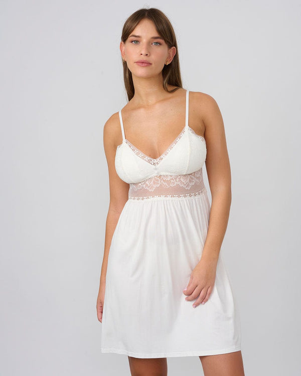 כותונת ויסקוזה בשילוב תחרה עם קאפ נשלף - IVORY – תמונה 1