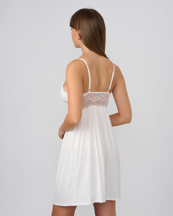 כותונת ויסקוזה בשילוב תחרה עם קאפ נשלף - IVORY – תמונה 3