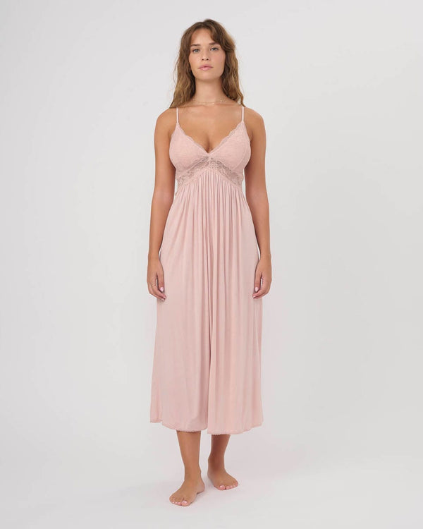 כותונת ויסקוזה ארוכה משולבת תחרה עם קאפ נשלף - PINK