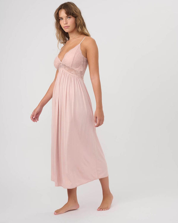 כותונת ויסקוזה ארוכה משולבת תחרה עם קאפ נשלף - PINK