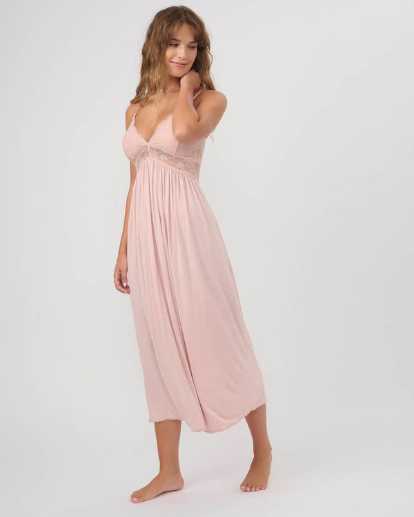 כותונת ויסקוזה ארוכה משולבת תחרה עם קאפ נשלף - PINK