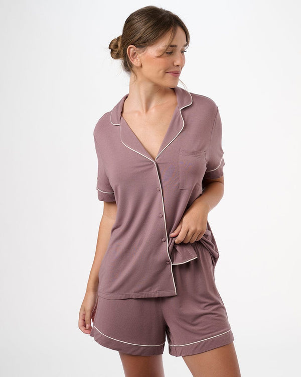 סט פיג'מה ויסקוזה מכנסון וחולצה מכופתרת