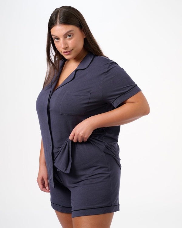 סט פיג'מה ויסקוזה מכנסון וחולצה מכופתרת