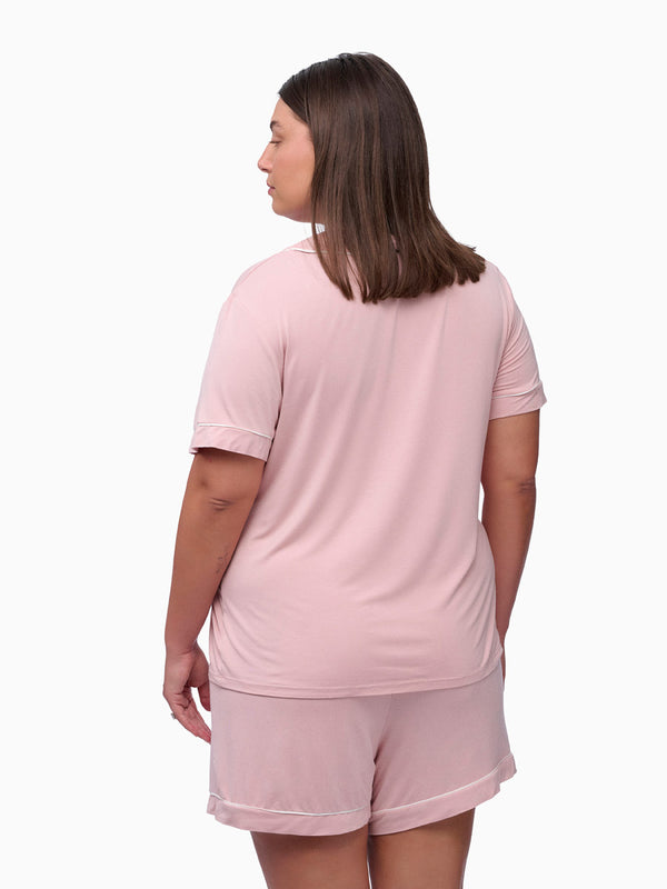 סט פיג'מה ויסקוזה מכנסון וחולצה מכופתרת - DEEP BLUSH