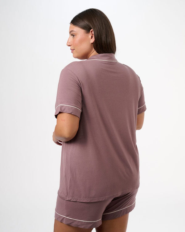 סט פיג'מה ויסקוזה מכנסון וחולצה מכופתרת