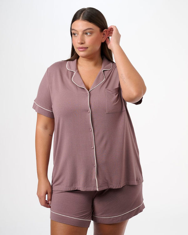 סט פיג'מה ויסקוזה מכנסון וחולצה מכופתרת