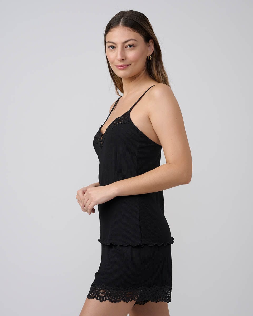 סט בייבידול כותנה מודל ריב בשילוב תחרה - BLACK – תמונה 4