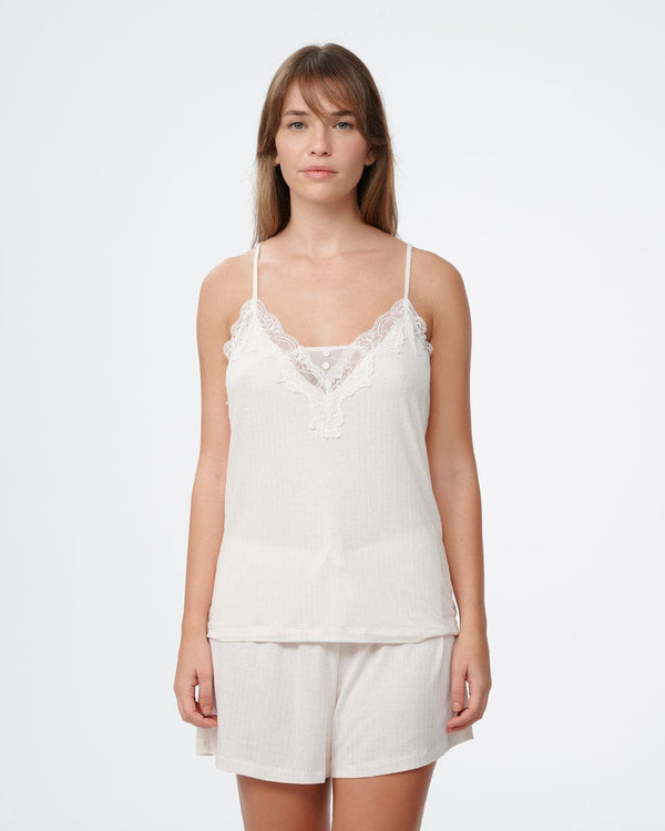 סט בייב דול ריב דק  בשילוב תחרה וסאטן - VANILLA – תמונה 1