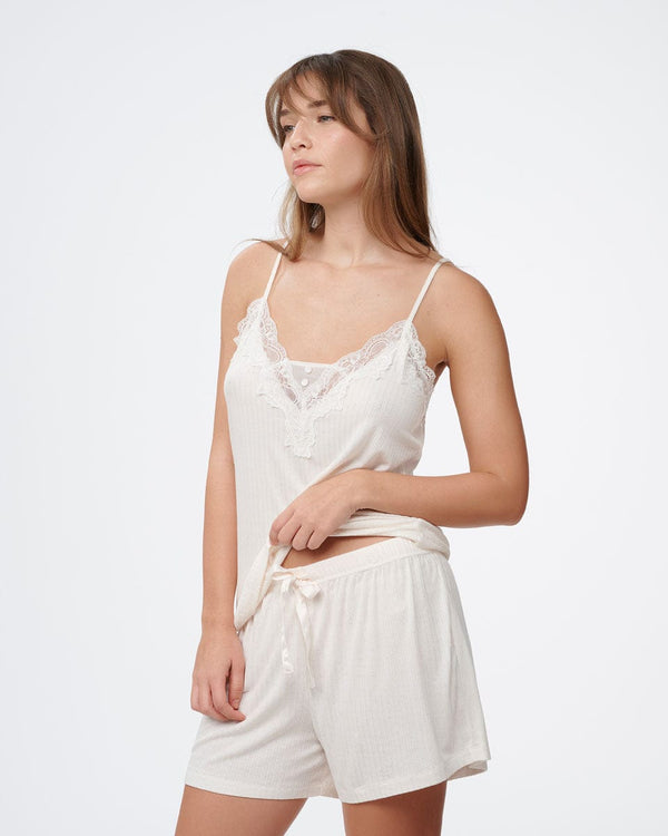 סט בייב דול ריב דק  בשילוב תחרה וסאטן - VANILLA – תמונה 2