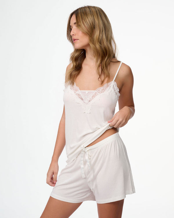 סט בייב דול ריב דק  בשילוב תחרה וסאטן - IVORY