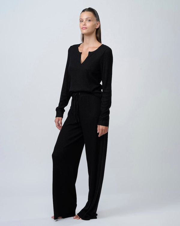 סט פיגמה ארוך מבד ריב מגורד - BLACK – תמונה 6