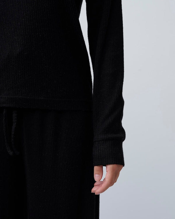 סט פיגמה ארוך מבד ריב מגורד - BLACK – תמונה 2