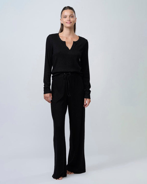 סט פיגמה ארוך מבד ריב מגורד - BLACK – תמונה 5