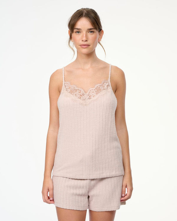 סט בייב דול ריב ותחרה  2 חלקים גופייה ומכנסון - OATMEAL