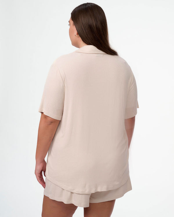 סט פיגמה ריב ויסקוזה 2 חלקים חולצה מכופתרת ומכנסון - OATMEAL