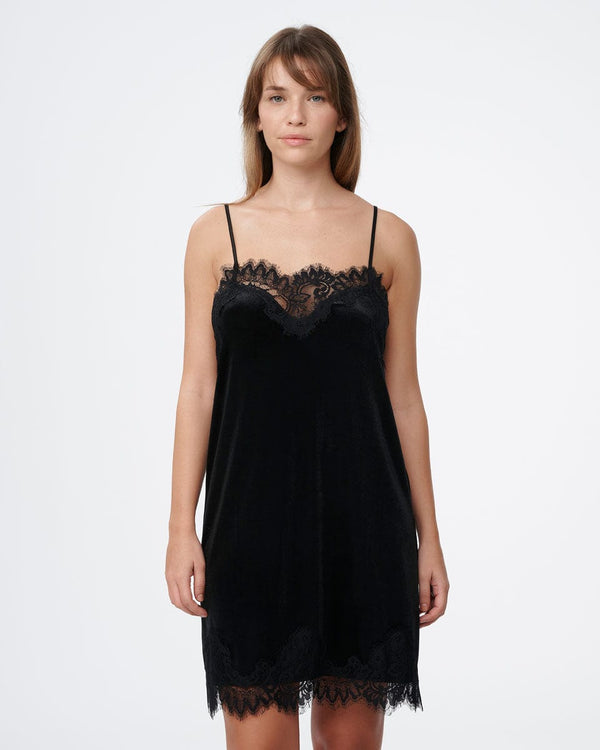 כותונת קטיפה בשילוב סרט תחרה עשיר - BLACK – תמונה 2