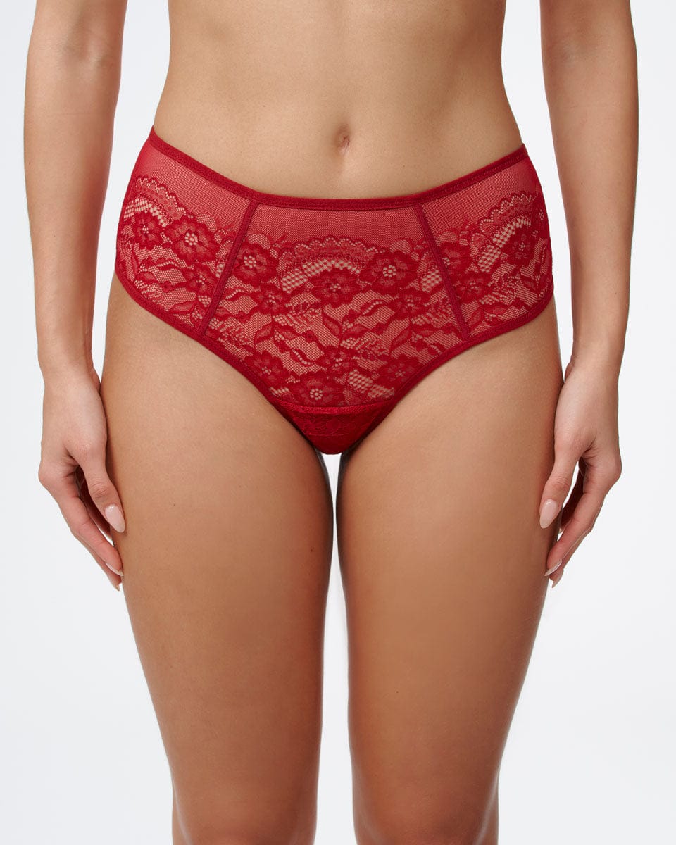 תחתון חוטיני גבוה מתחרה עדינה - RUBY RED – תמונה 1