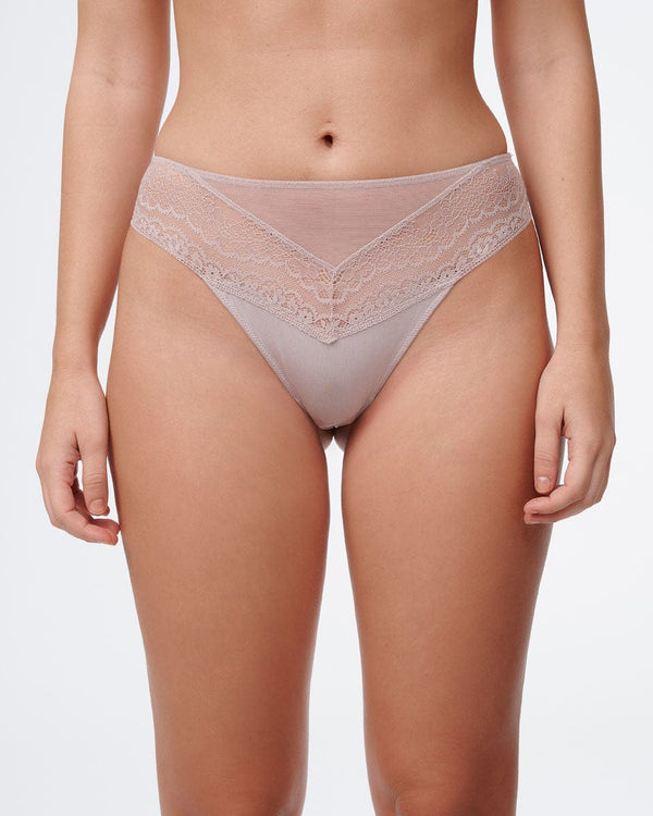 תחתון ברזילאי בשילוב בדי מיקרו רשת ותחרה - LIGHT MAUVE – תמונה 1