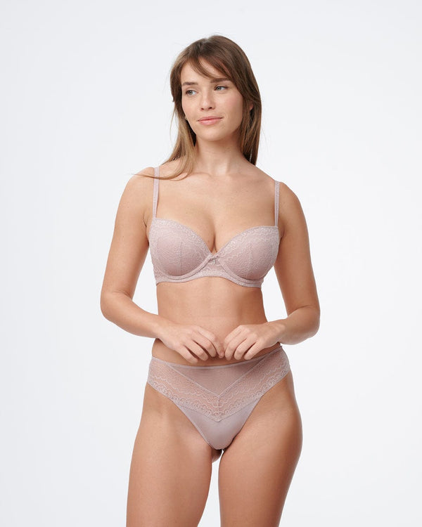 תחתון ברזילאי בשילוב בדי מיקרו רשת ותחרה - LIGHT MAUVE – תמונה 4