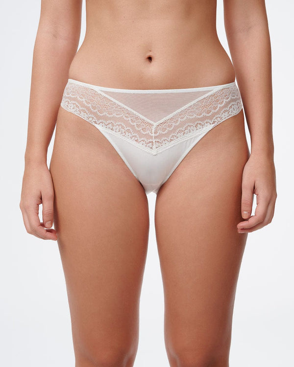 תחתון ברזילאי בשילוב בדי מיקרו רשת ותחרה - IVORY – תמונה 1