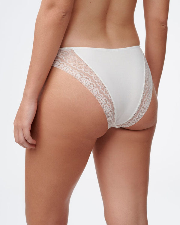 תחתון ברזילאי בשילוב בדי מיקרו רשת ותחרה - IVORY – תמונה 3