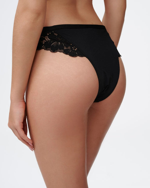 תחתון ברזילאי בשילוב מיקרו ותחרה - BLACK – תמונה 3