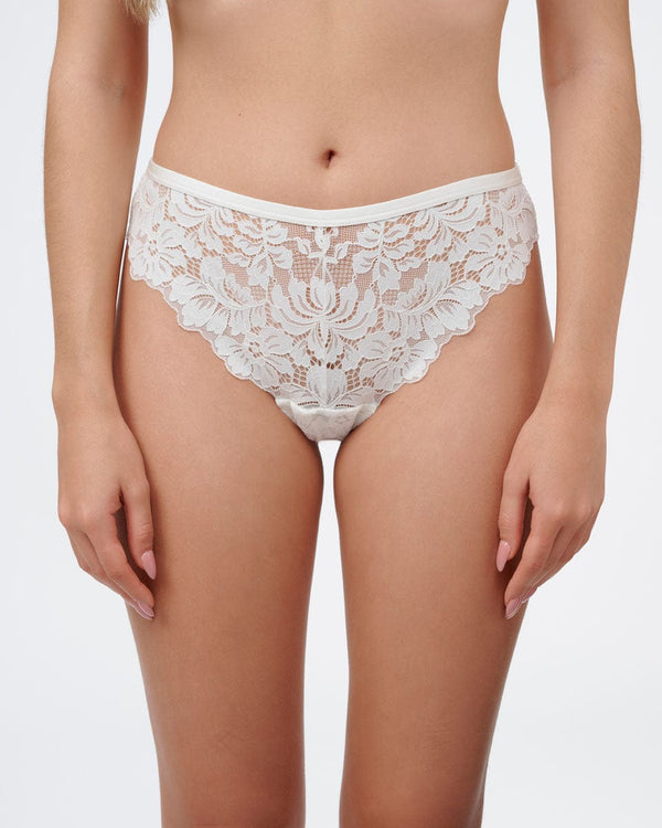 תחתון ברזילאי בשילוב מיקרו ותחרה - IVORY – תמונה 1