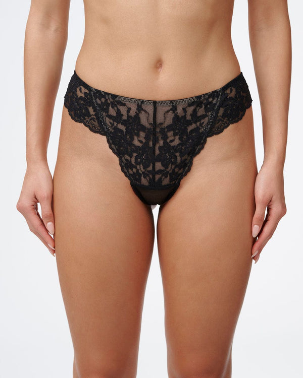 תחתון חוטיני מתחרה במראה דרמטי - BLACK – תמונה 1