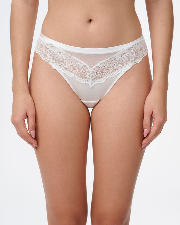 תחתון חוטיני תחרה בשילוב רשת - IVORY – תמונה 1