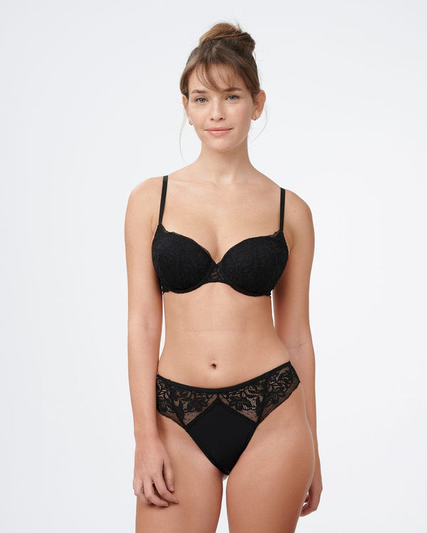 תחתון בגזרת ביקיני מתחרה פרחונית רומנטית - BLACK – תמונה 4