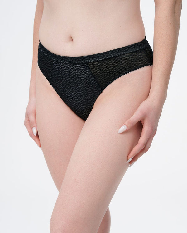 תחתון ביקיני בשילוב בד ג'קארד בדוגמת נמר - BLACK