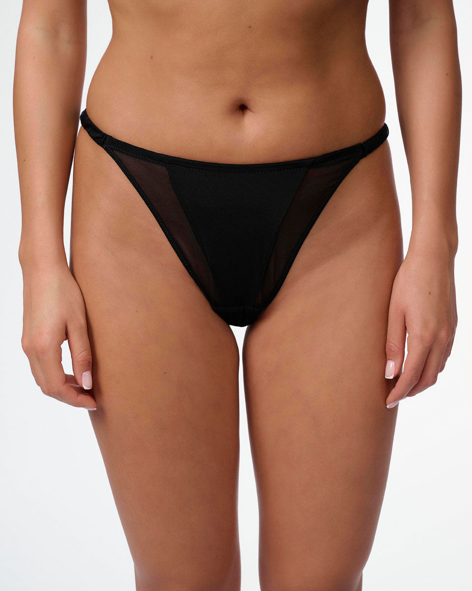 תחתון חוטיני טנגה מנומר מבד רשת - BLACK