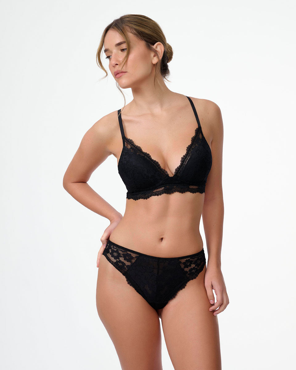 תחתון תחרה צ'יקי בשילוב רשת - BLACK