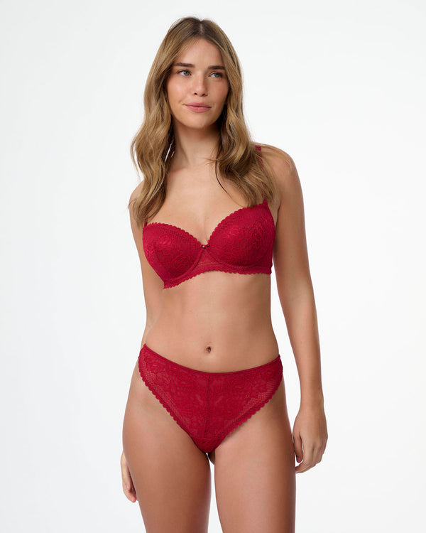 תחתון ברזילאי גבוה מתחרת רשת ופרחים - RUBY RED