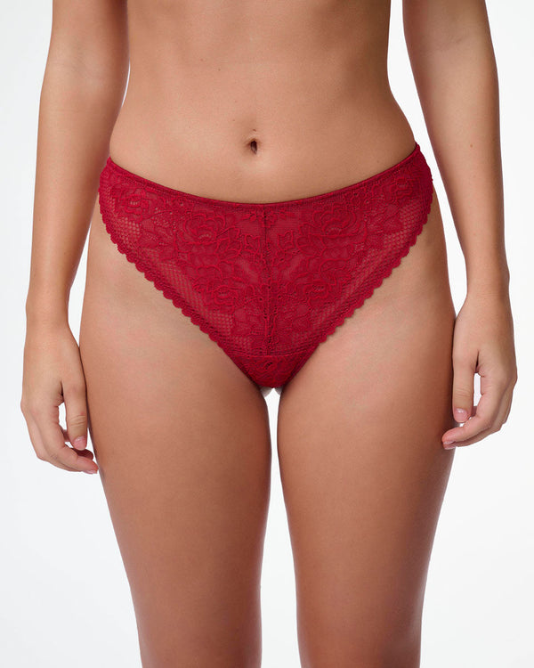 תחתון ברזילאי גבוה מתחרת רשת ופרחים - RUBY RED