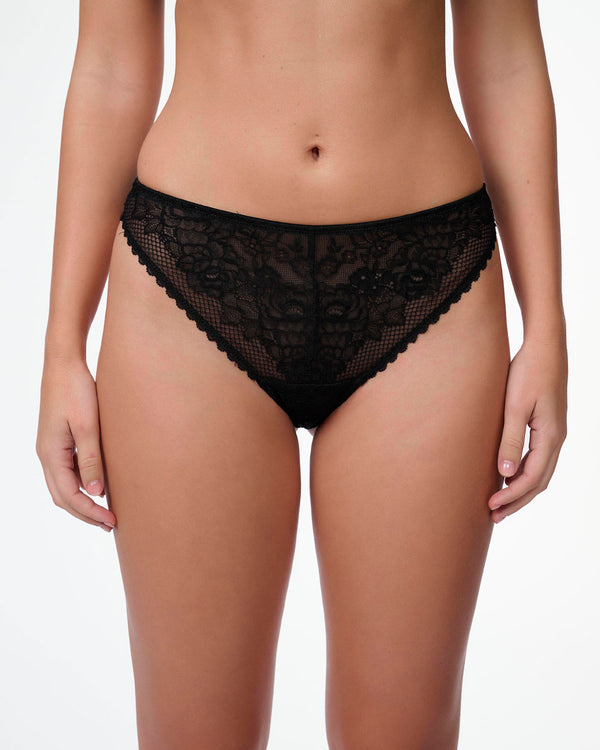 תחתון ברזילאי גבוה מתחרת רשת ופרחים - BLACK